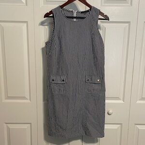 Tommy Hilfiger Navy and White Striped Seersucker Mini Shift Dress